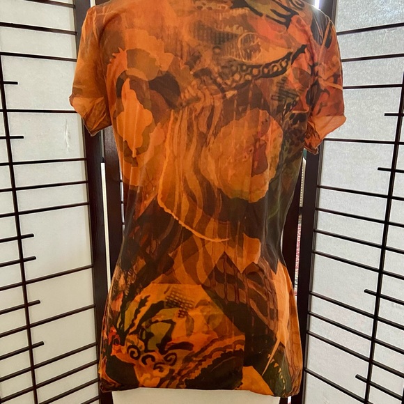 BLEU Embellished Orange Black Blouse size Medium - Picture 5 of 6